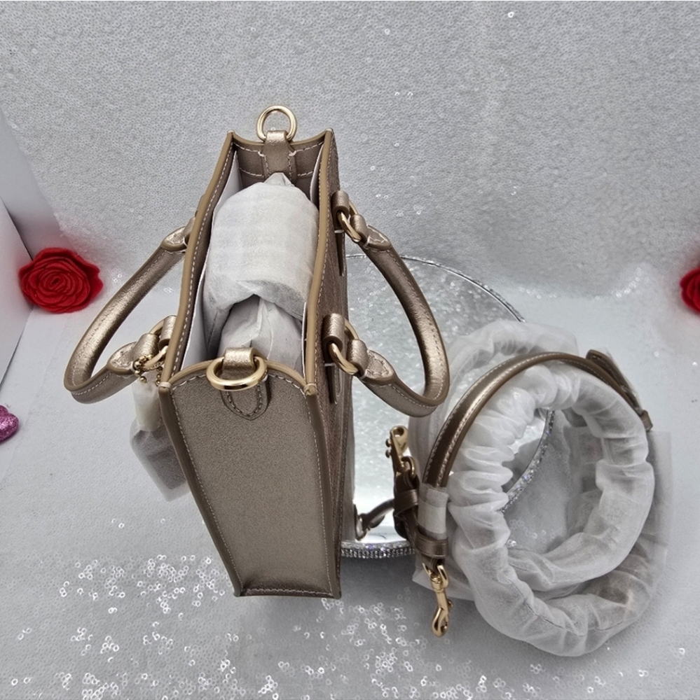 Coach Mini Tote Bag with Heart Shaped Mirror Bag Charms Crossbody in Gift Box - Picture 6 of 16